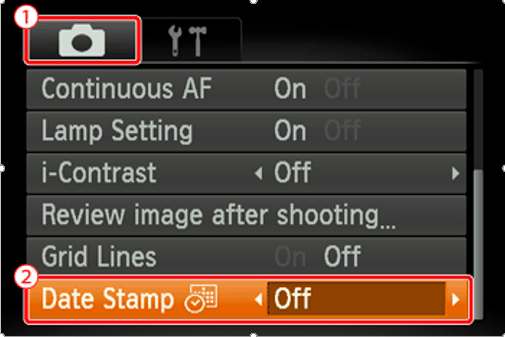 Add date stamps in Canon camera settings..