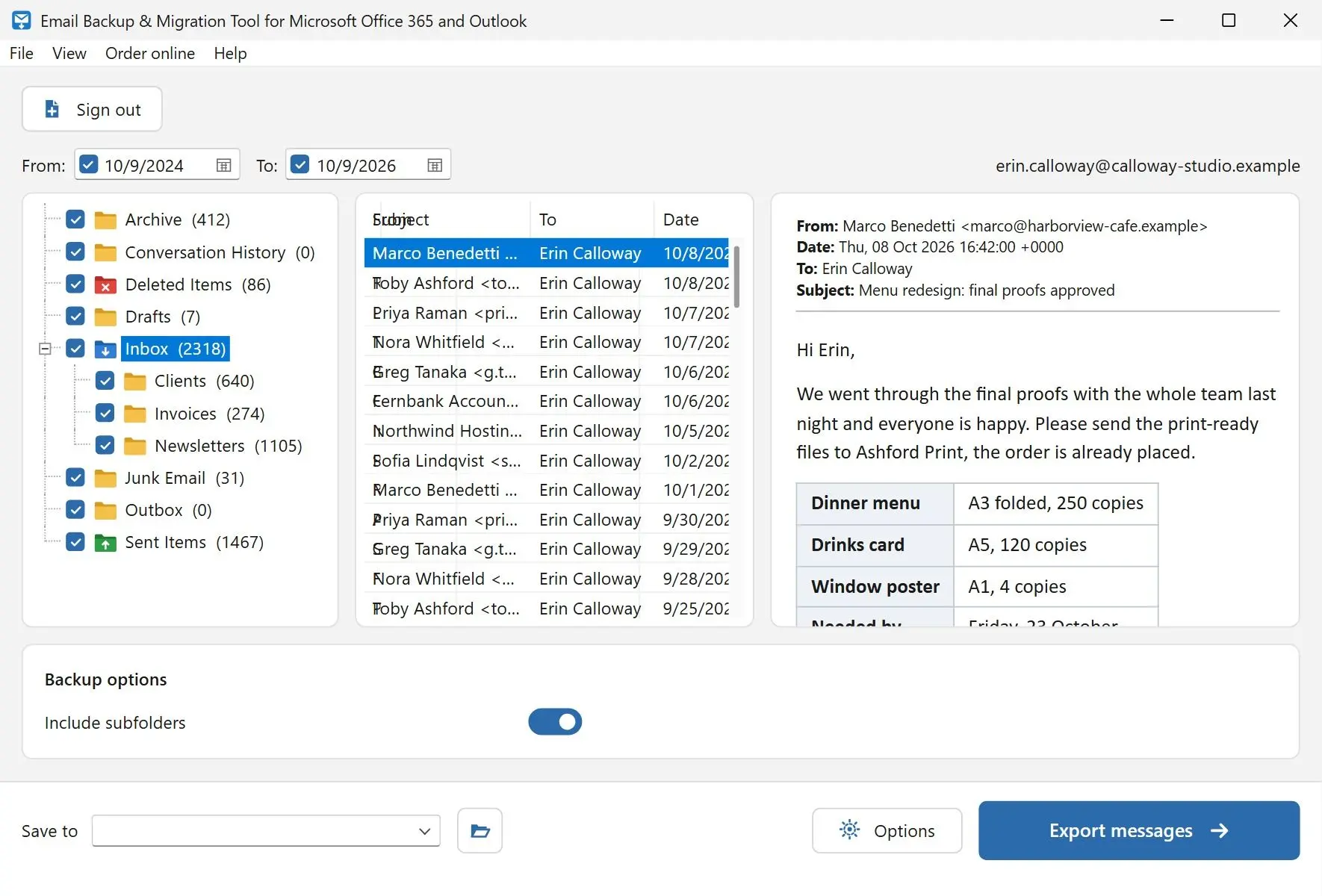 Email Backup & Migration Tool for Microsoft Office 365 and Outlook Screenshot.