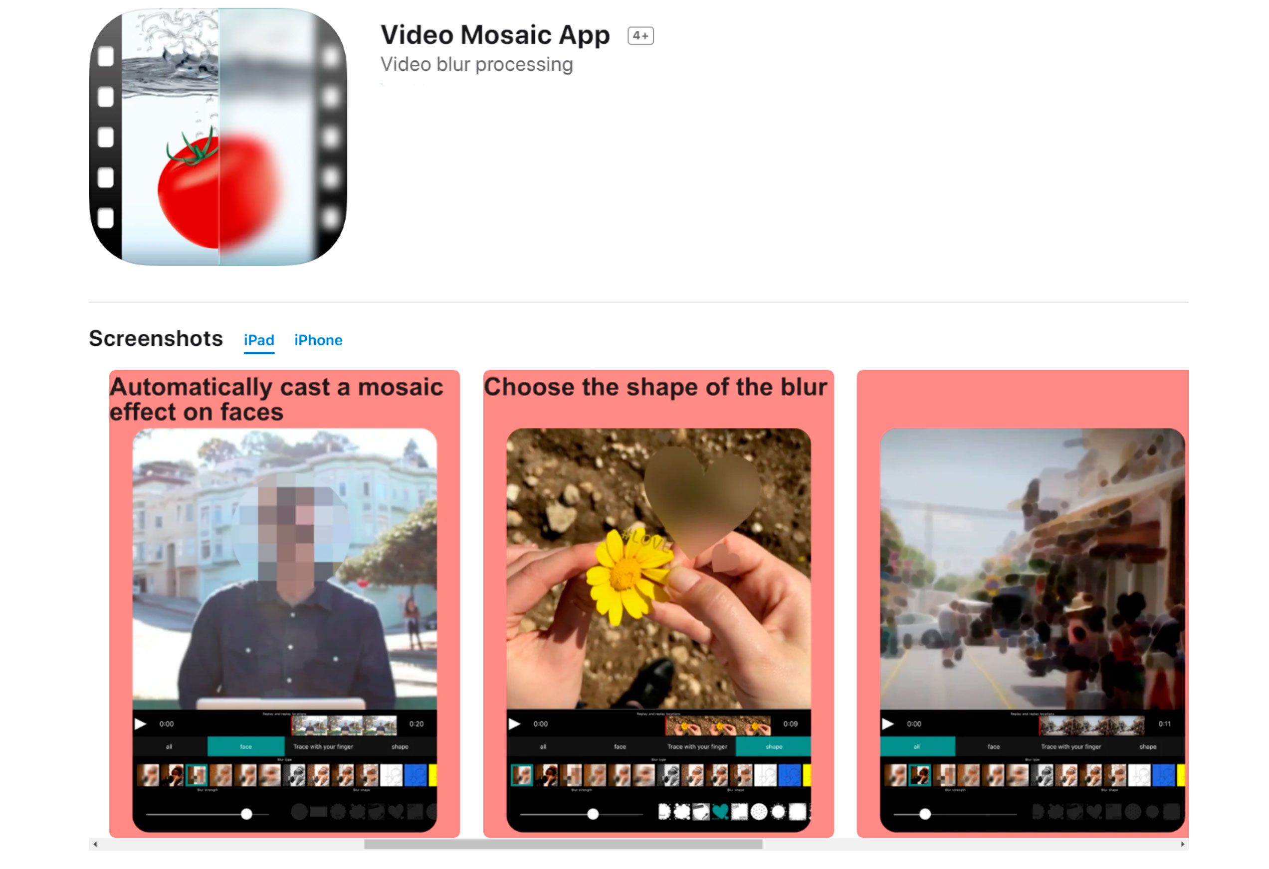 Video Mosaic Apps for iOS phones to blur faces in video..