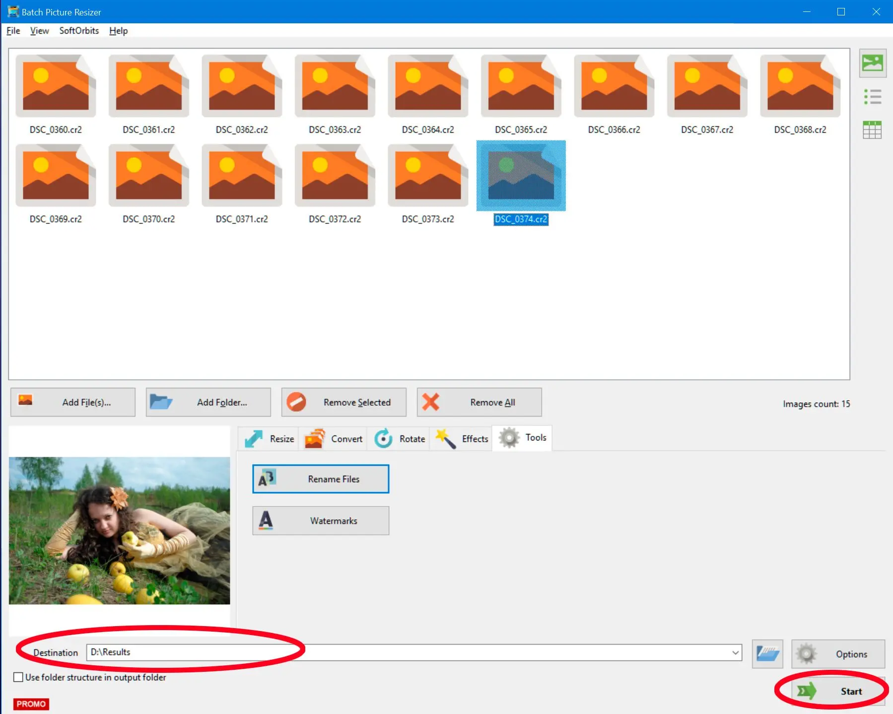  Add CR3 files or a folder into Batch Picture Resizer..