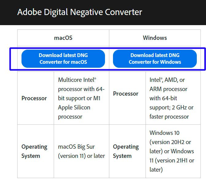 Download Adobe DNG Converter..