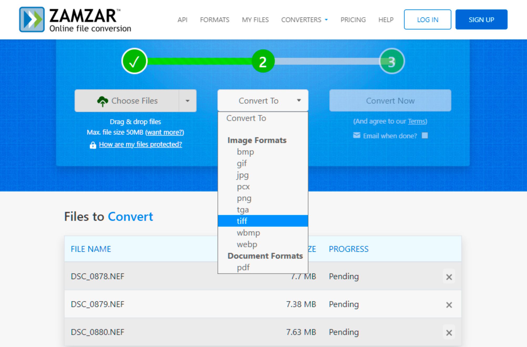 Convert NEF to TIFF online..