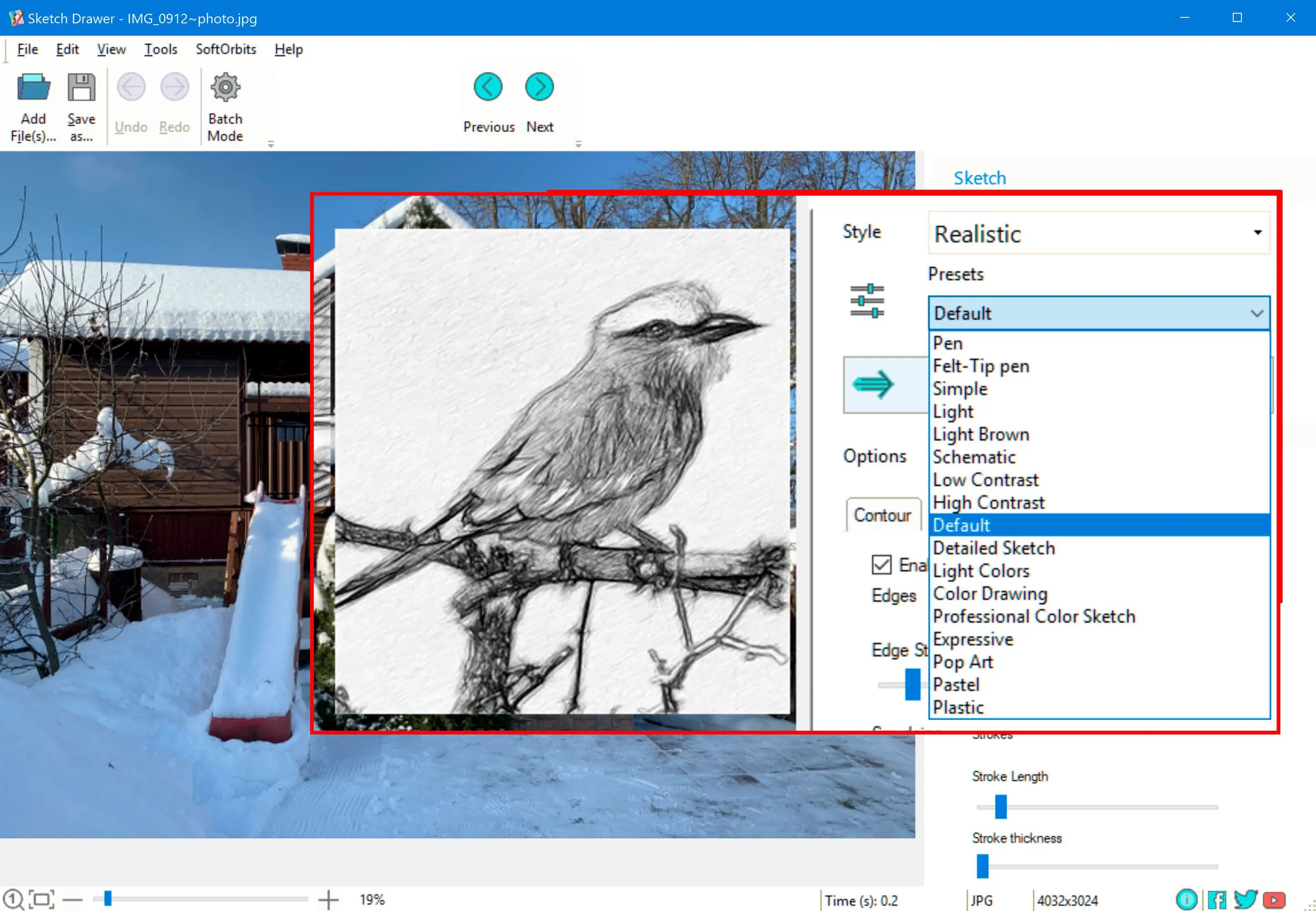 Select the preset to Convert Photos to Pencil Sketches..