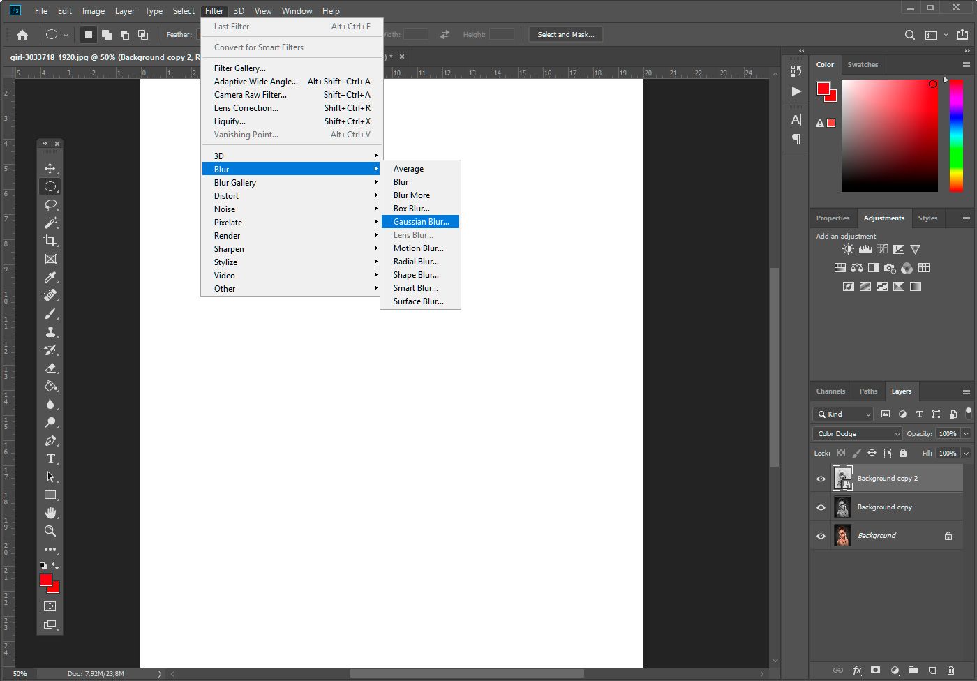 Photoshop: Convert into Gaussian blur..