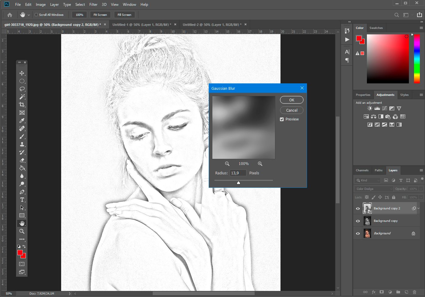 Photoshop: Change Gaussian blur..