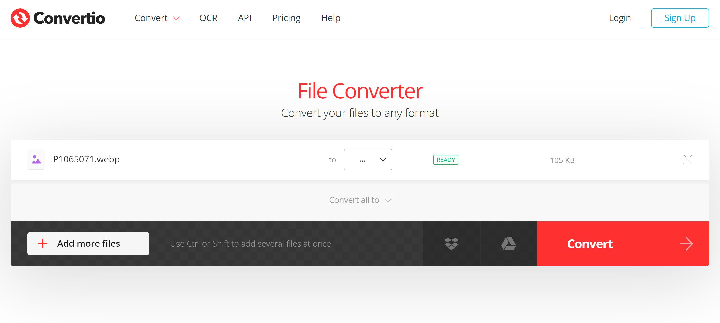 Add files Convert WebP to PNG Online..