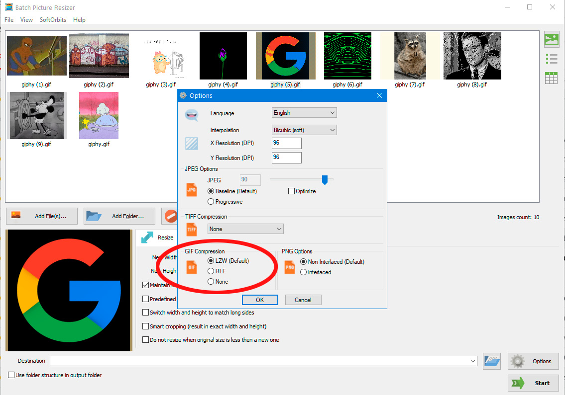 Compress GIFs files.