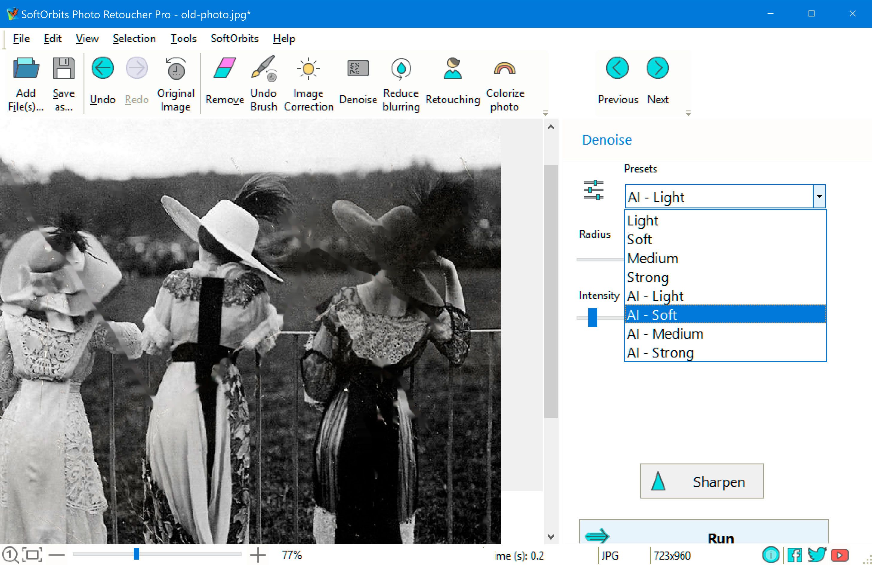 Remove digital noise and graininess from the picture..