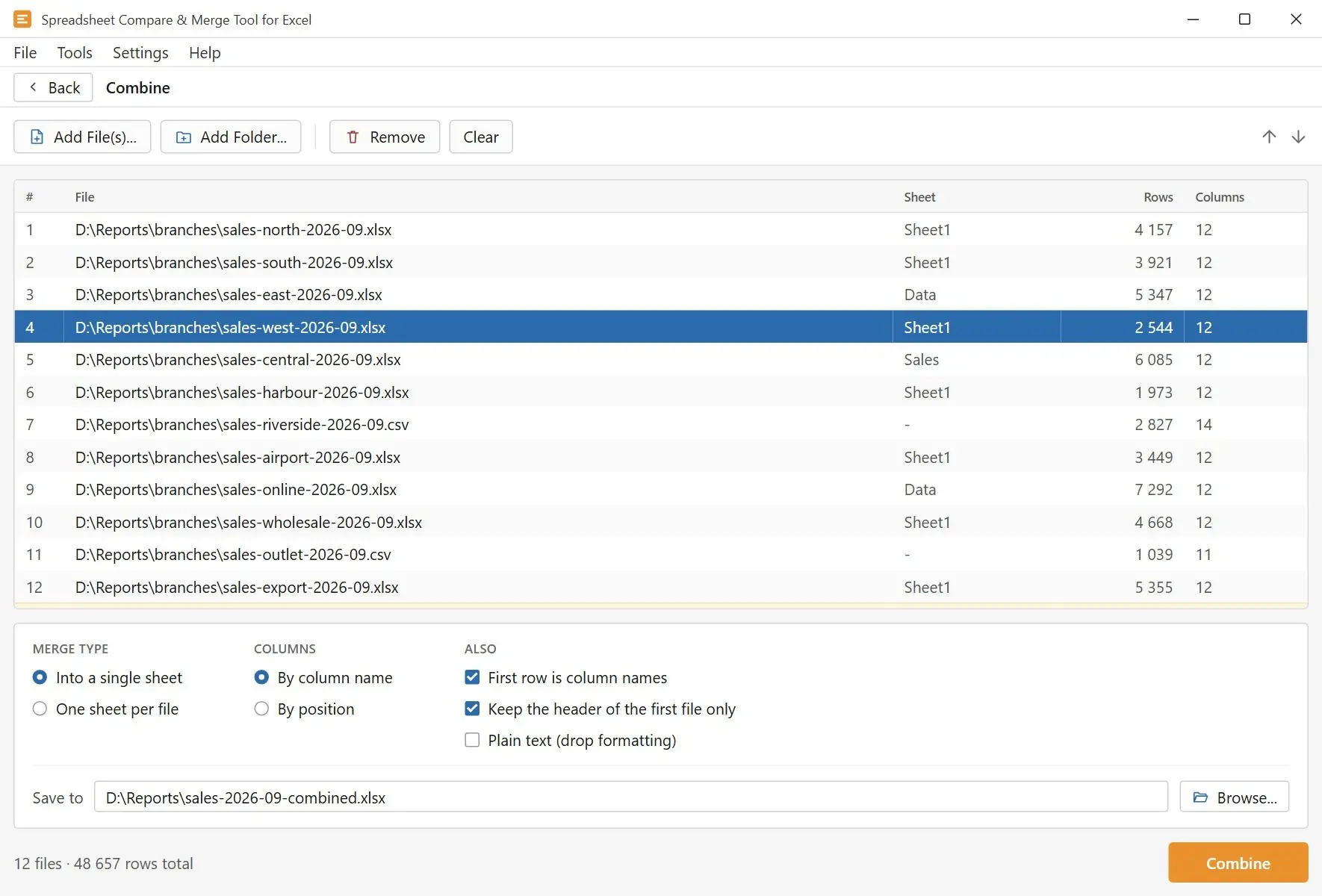 Spreadsheet Compare & Merge Tool for Excel - Combine Excel Files into One Screenshot.