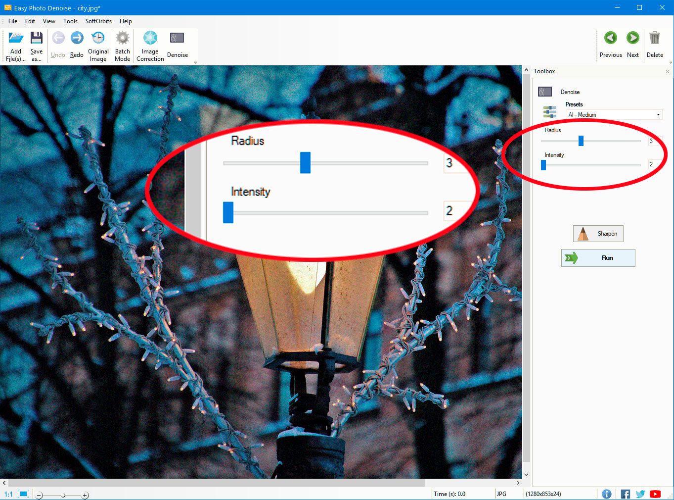 Select Adjust radius and intensity..