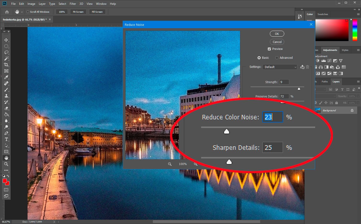 Fix colour noise in Photoshop..