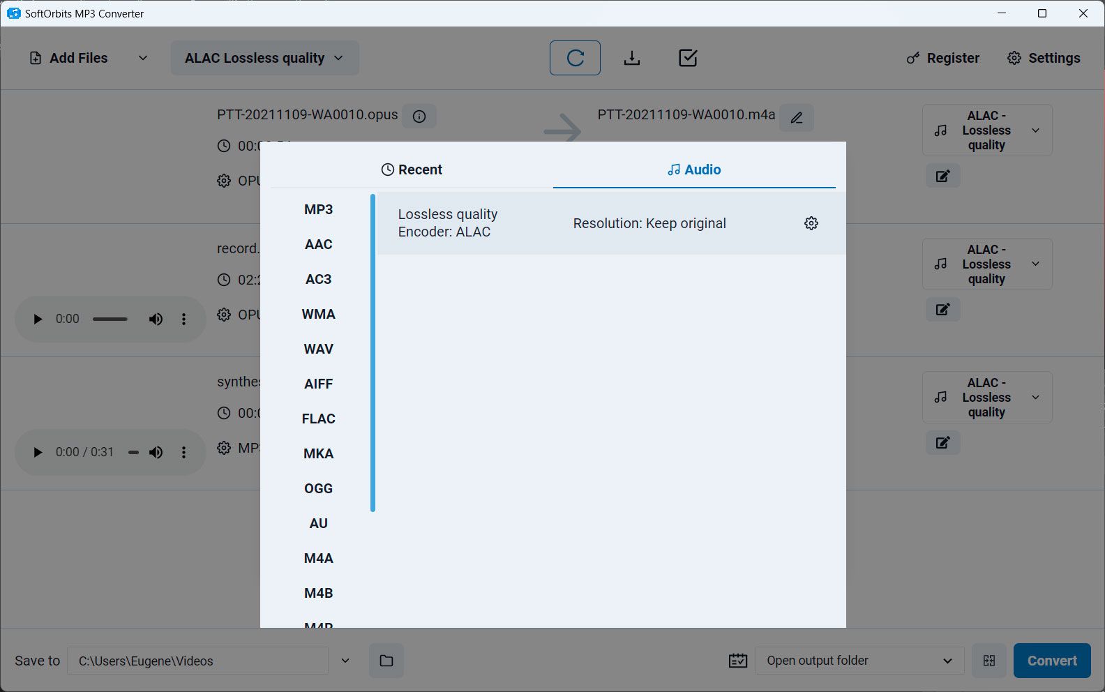  SoftOrbits Video Converter: ALAC Format as output..