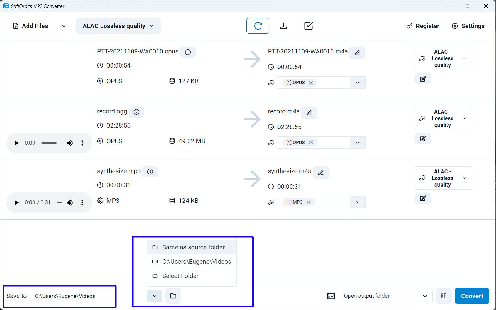 SoftOrbits Video Converter output folder..