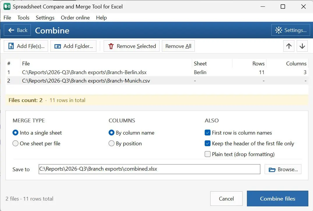 Spreadsheet Compare & Merge Tool for Excel - Combine Excel Files into One Screenshot.