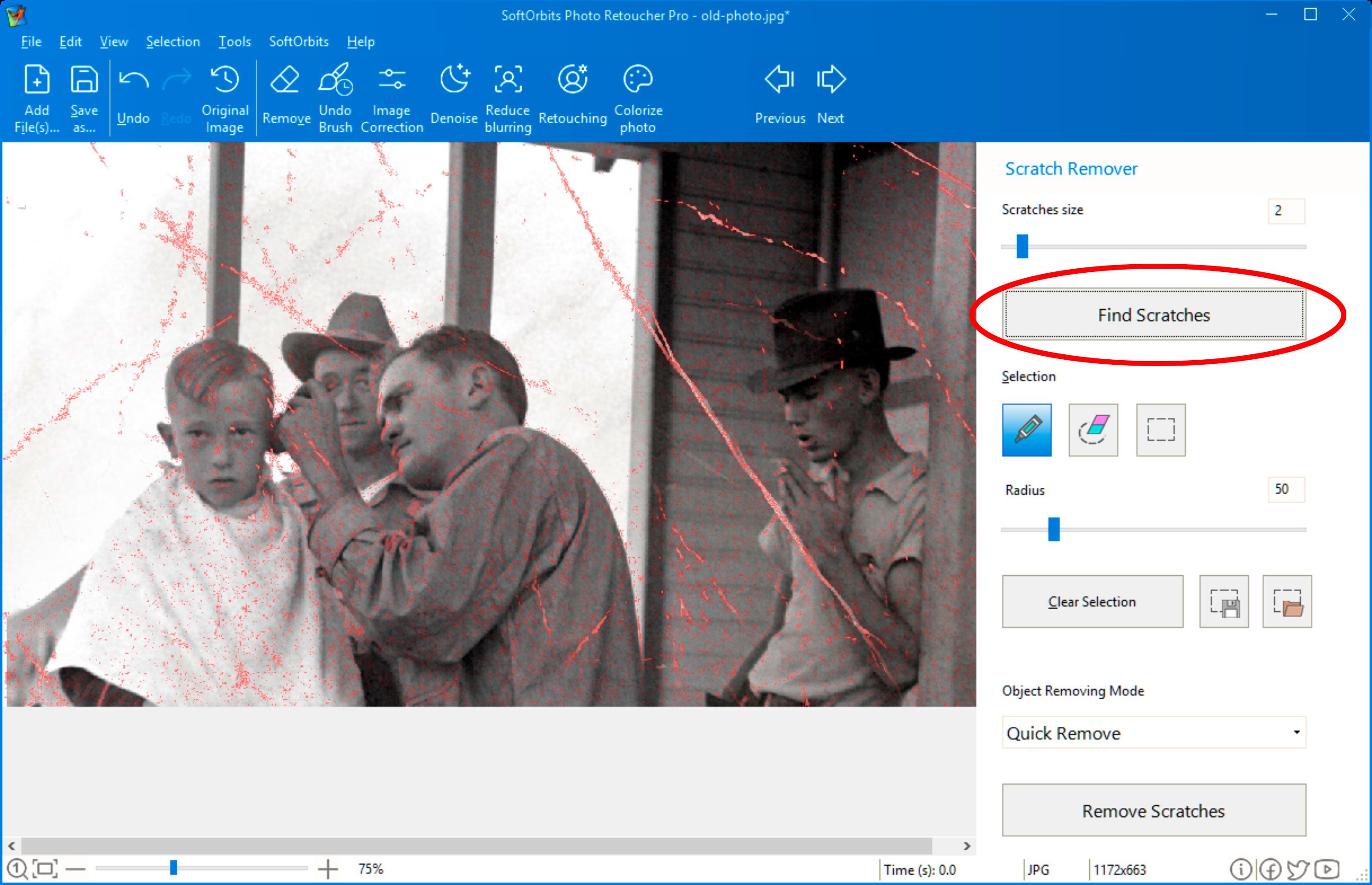 Find Scratches using Photo Retoucher..