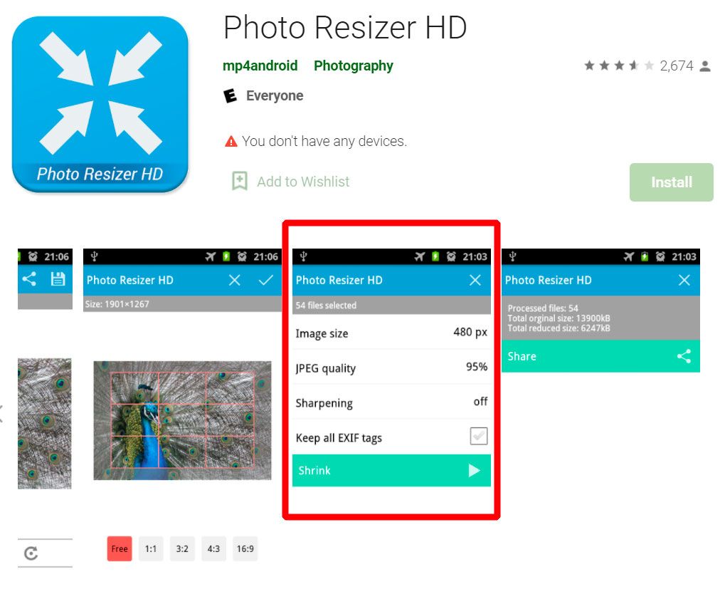 Photo resizer HD Android app..