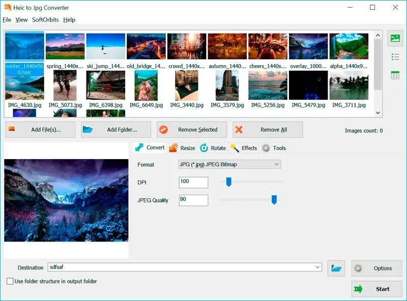 SoftOrbits HEIC to JPG Converter main window on Windows..