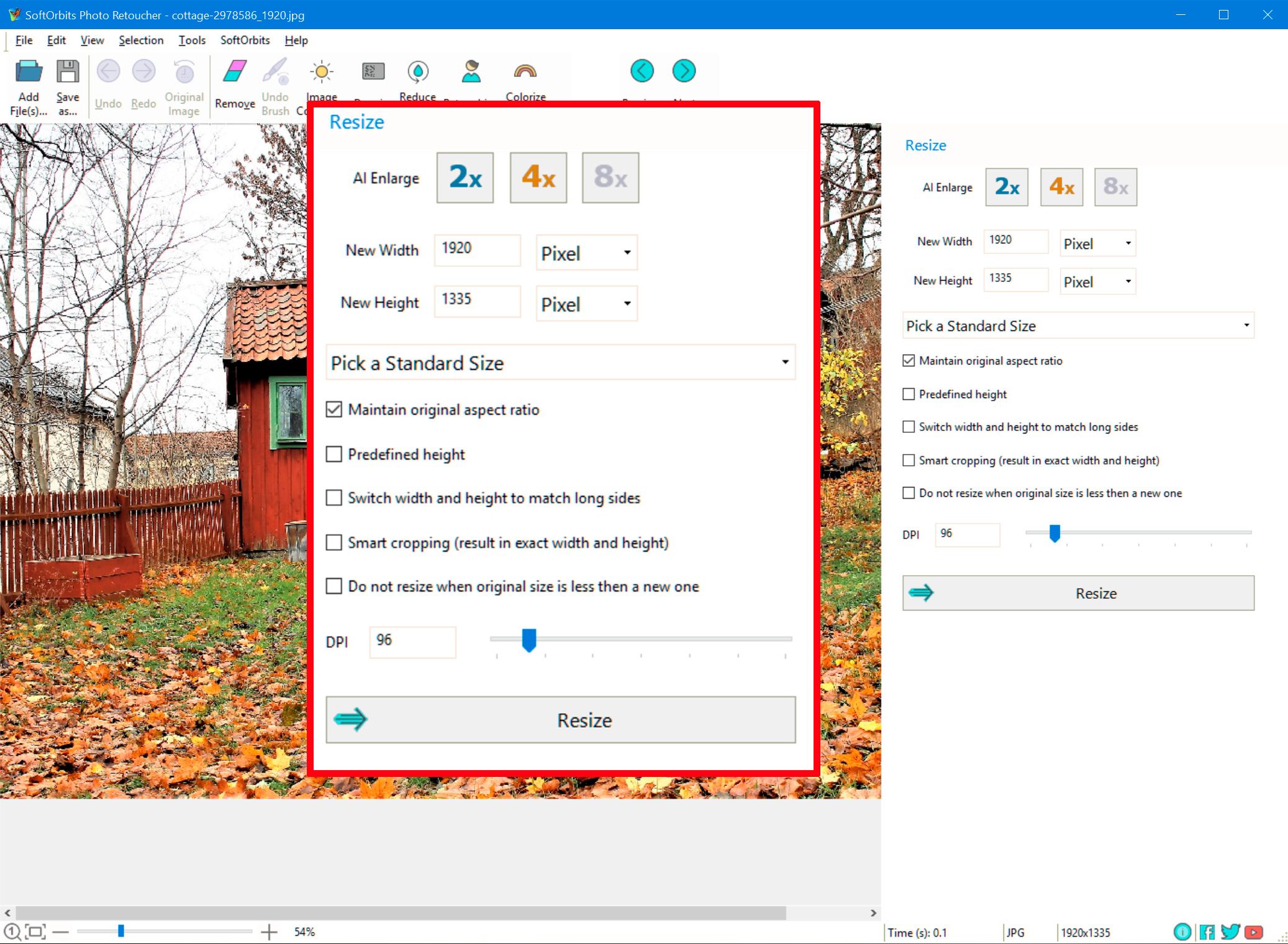 Increase Image Size in MB Without Changing Pixels using Photo Retoucher..