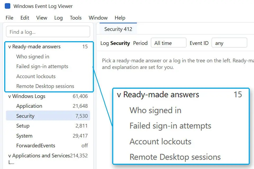  Who signed in and Failed sign-in attempts listed above the Security node..