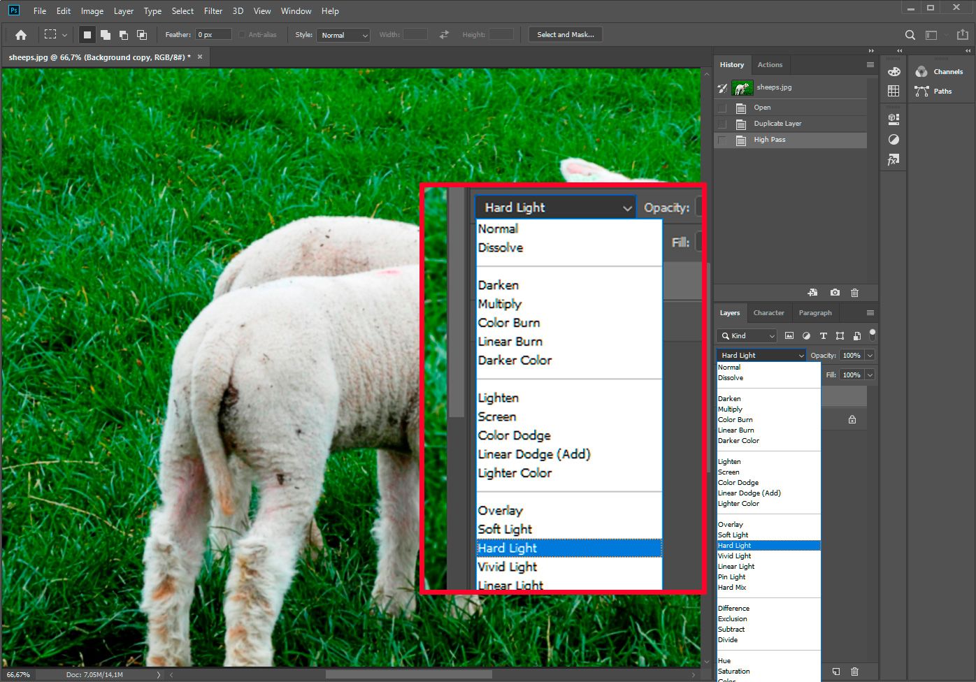 Hard light efeect Photoshop to make blurred photo clear..