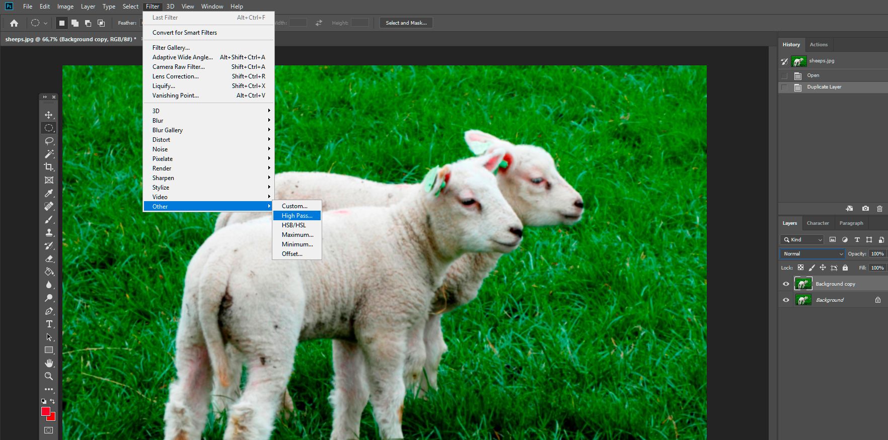 Click on High Pass Photoshop to reduce blur..