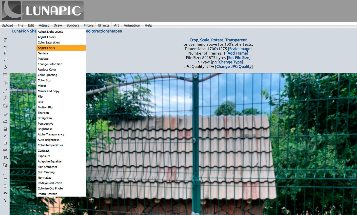 Upload photo in LunaPic editor..