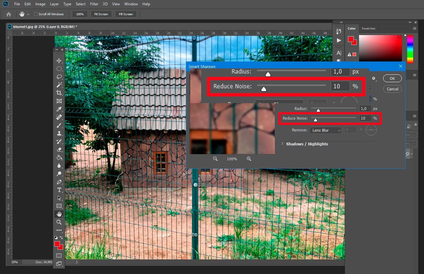 Select Reduce Noise in Photoshop..