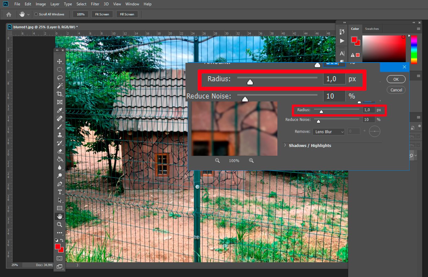 Adjust the radius in Photoshop..