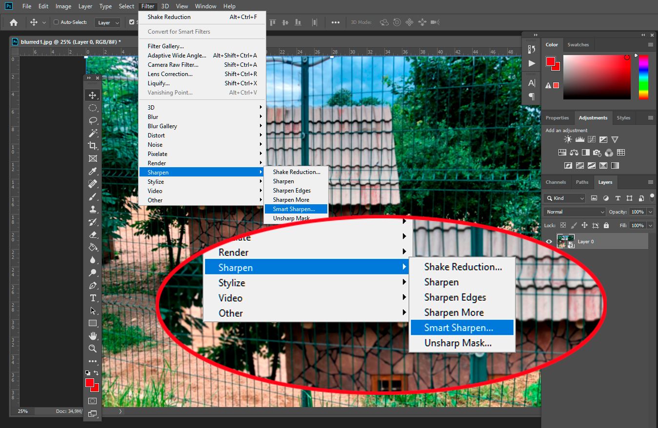 Open Smart Sharpen in Photoshop..