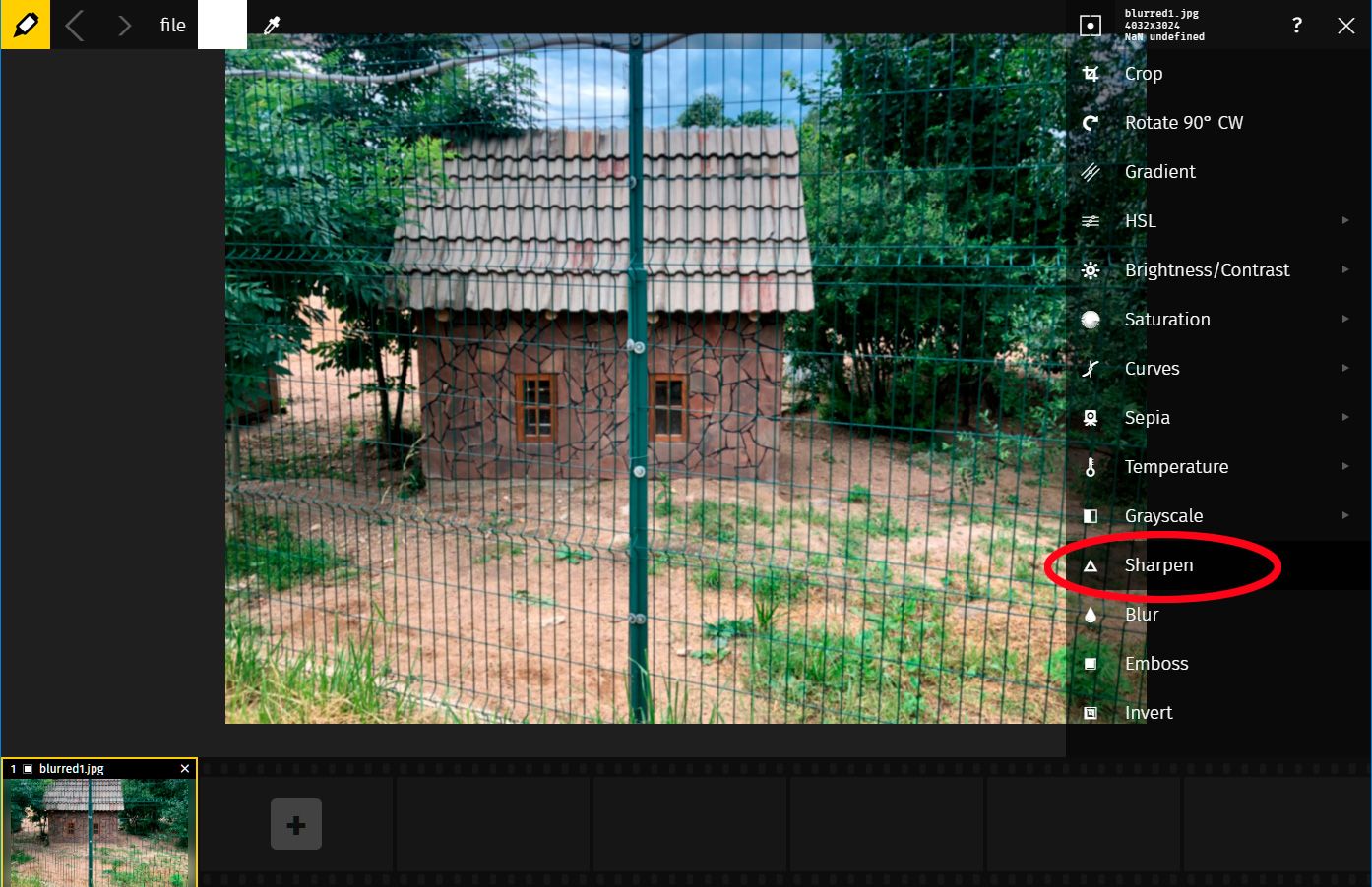 Use sharpening option in Raw.Pics editor..