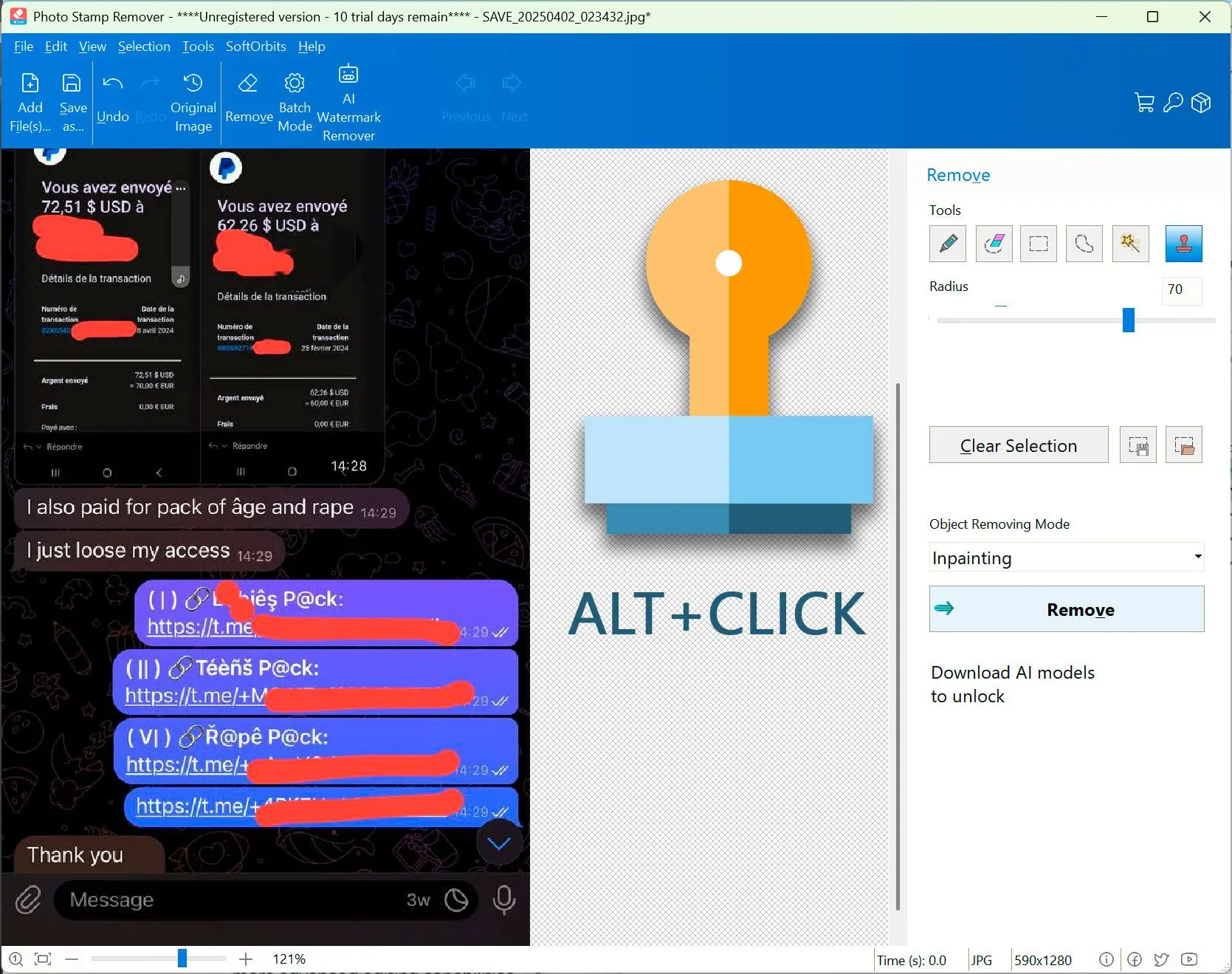 Remove markup from Screenshot: Using Clone tool...