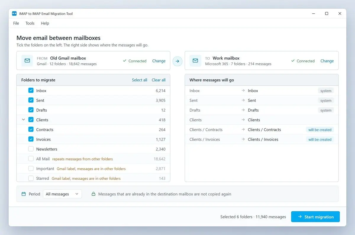 IMAP to IMAP Email Migration Tool Screenshot.