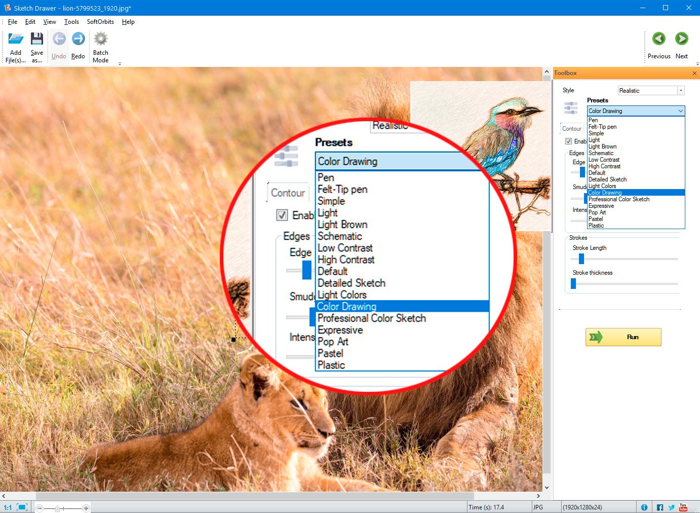 Select preset of sketching effect..