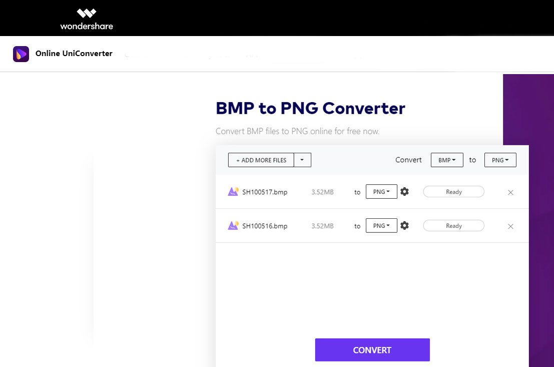 Choose BMP files to convert to PNG..