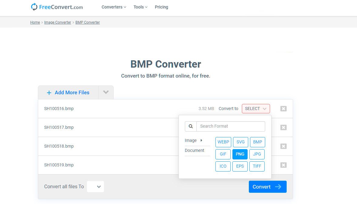 Convert BMP into png format..