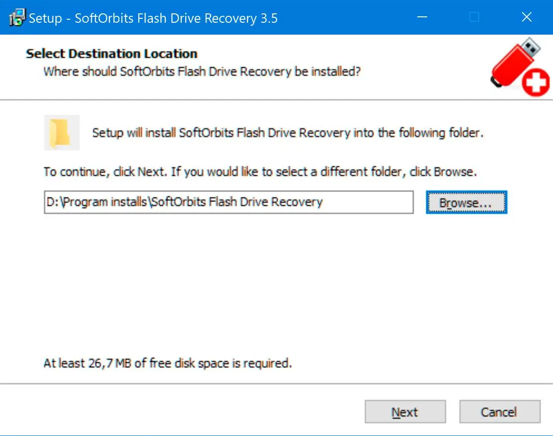  SoftOrbits Flash Drive Recovery install screen..