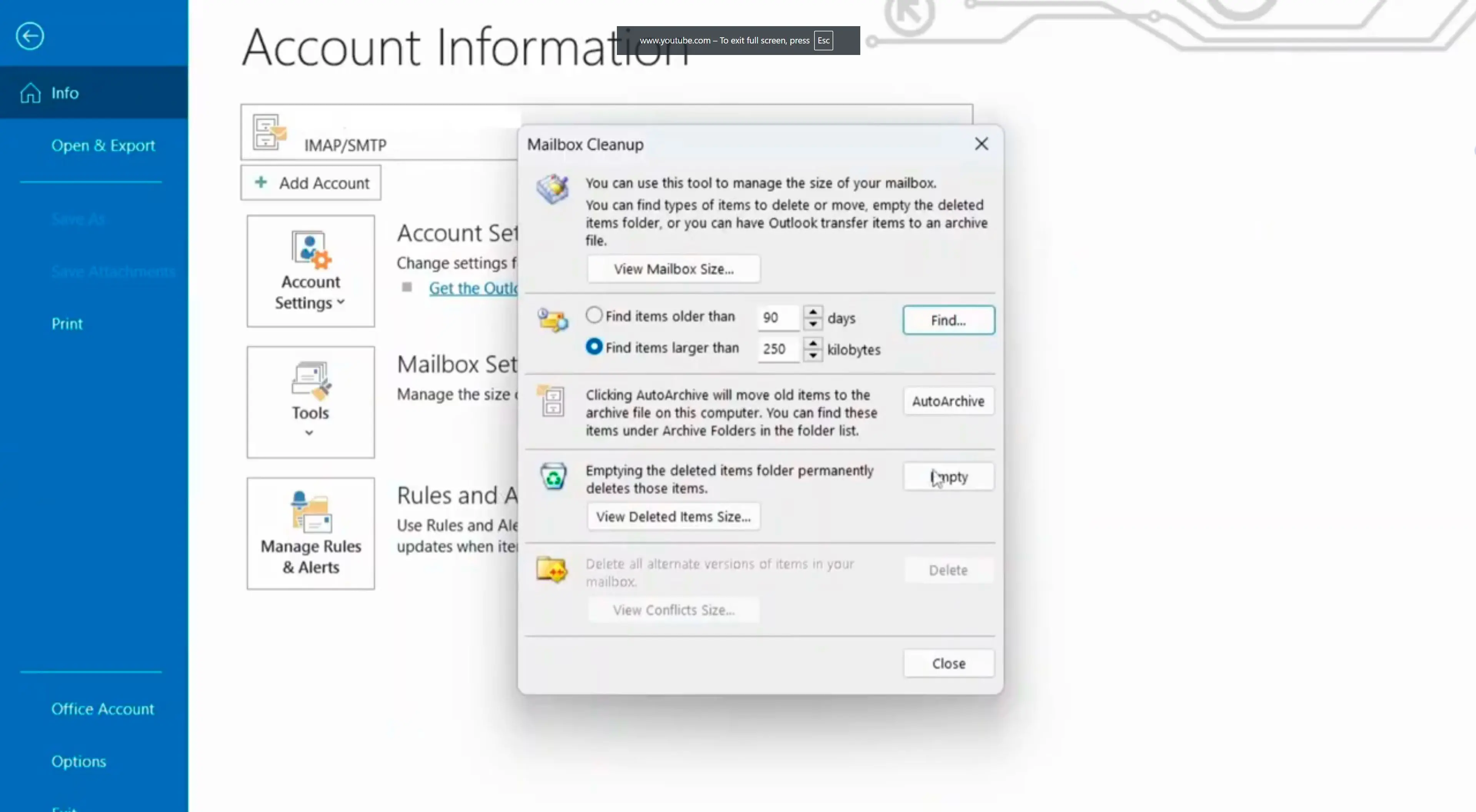  The Compact Now button in the Outlook Data File Settings dialog..