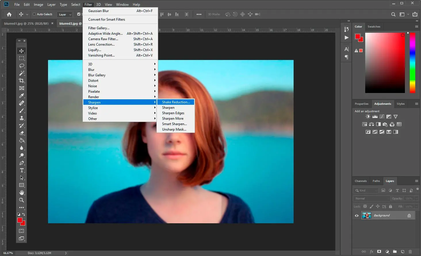 Select Shake Reduction in Photoshop..