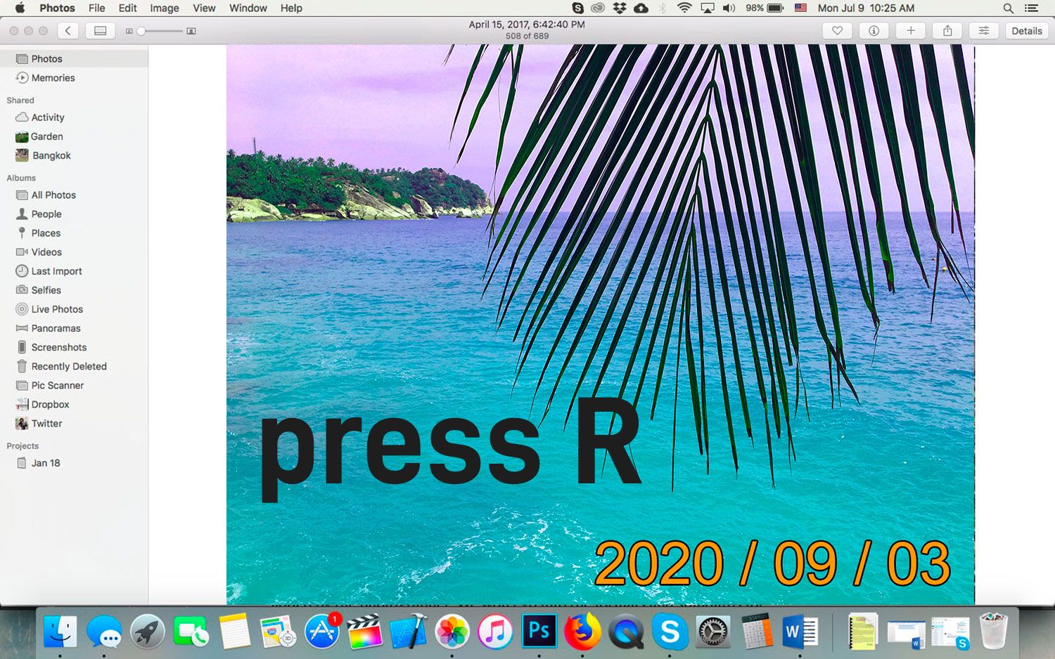 Removed date stamp on Mac OsX Photos..