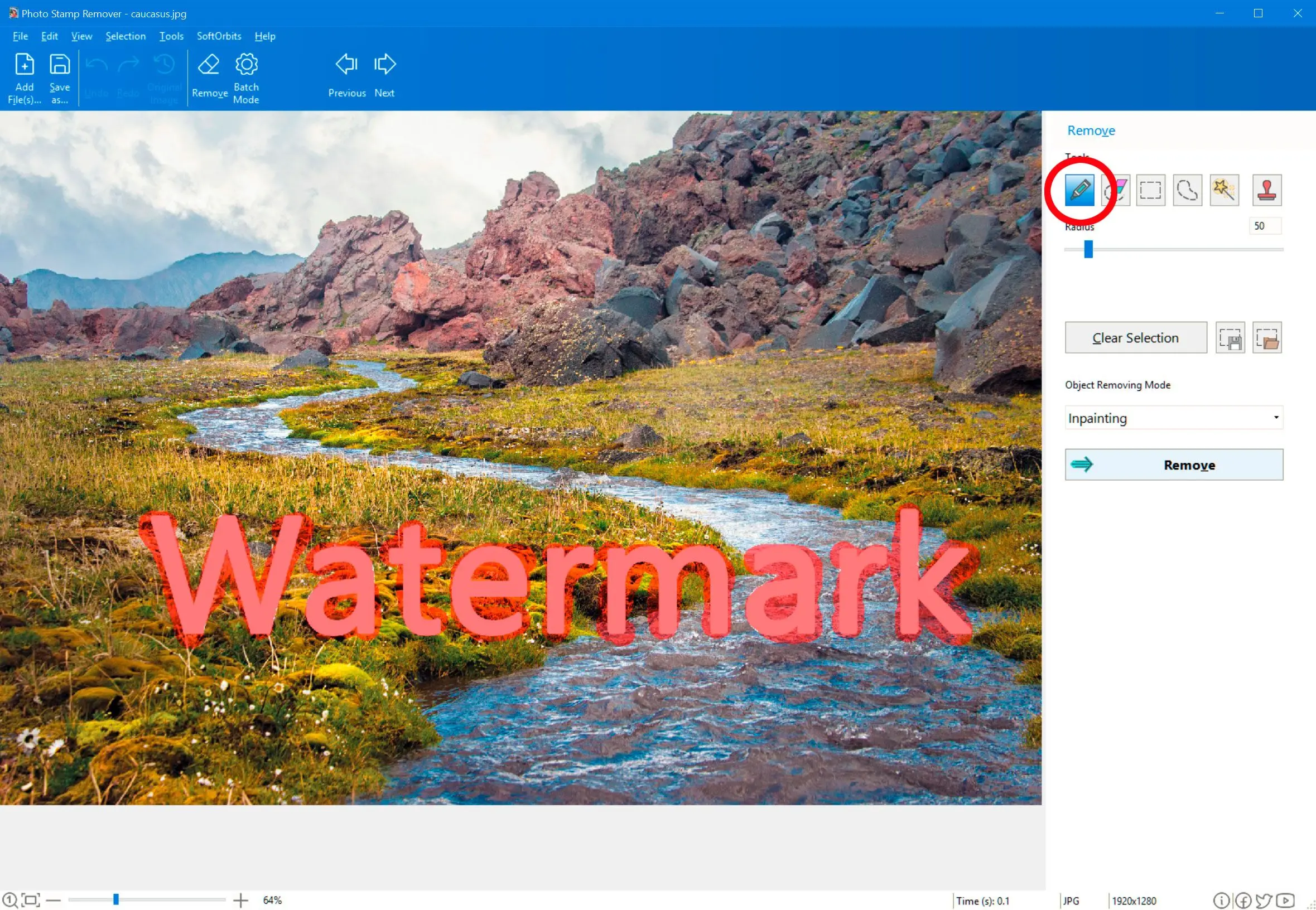 Marker tool to remove iStock Photo Watermark..