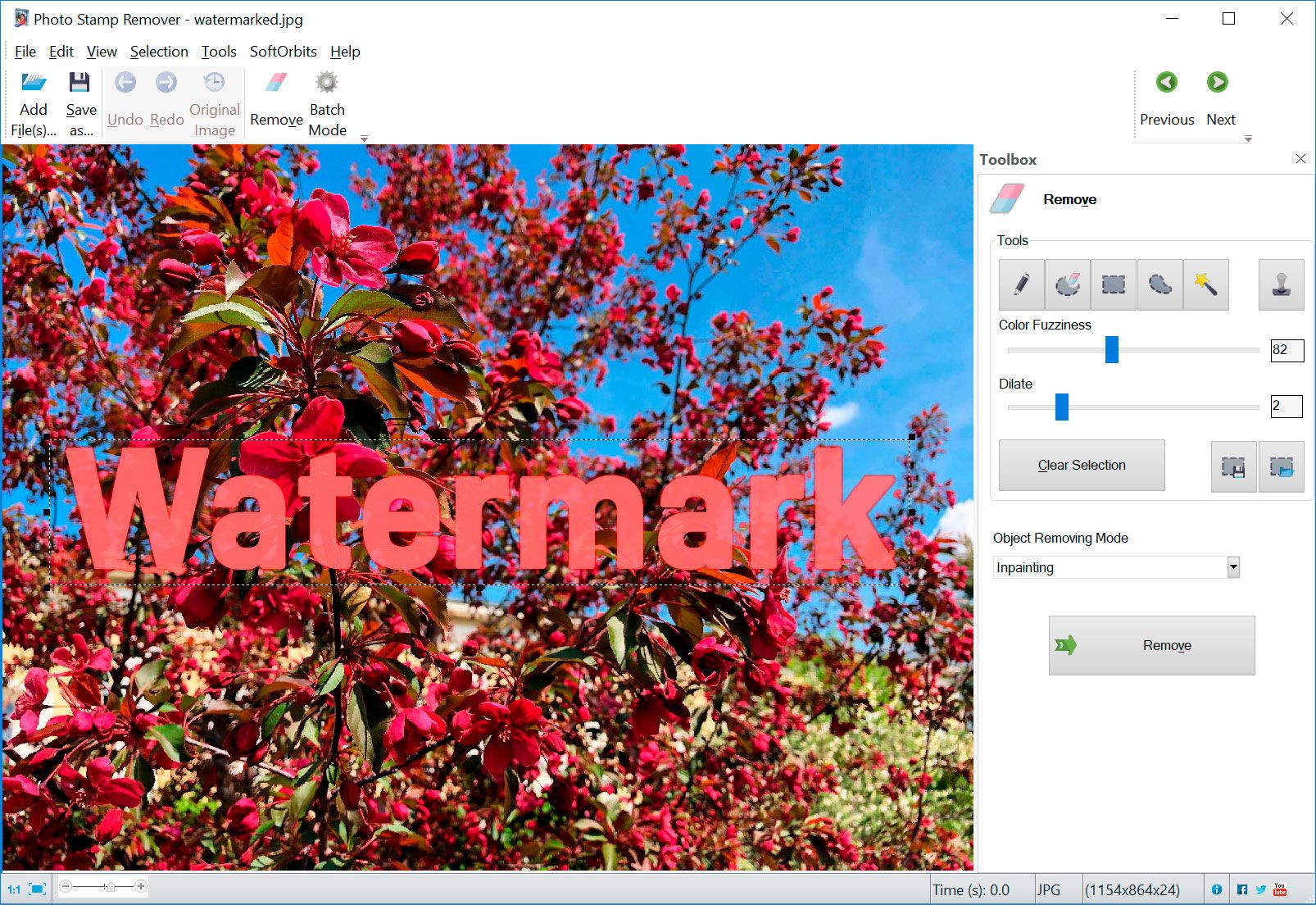 Select watermark to remove by color..
