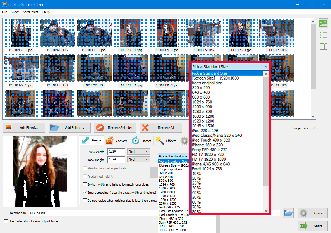 Select the image size.