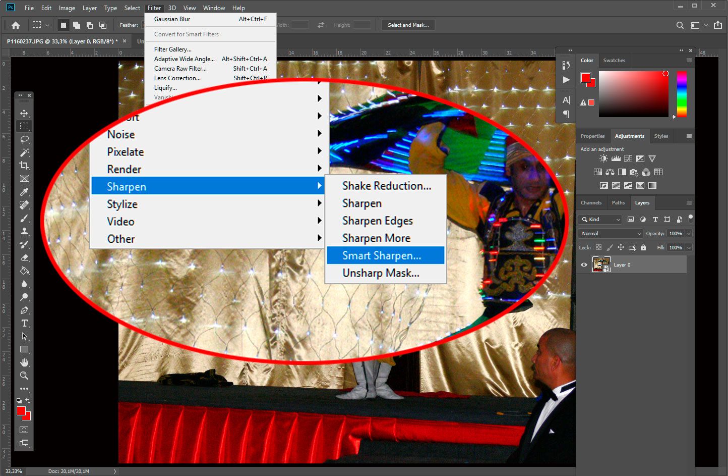 Open Smart Sharpen in Photoshop..