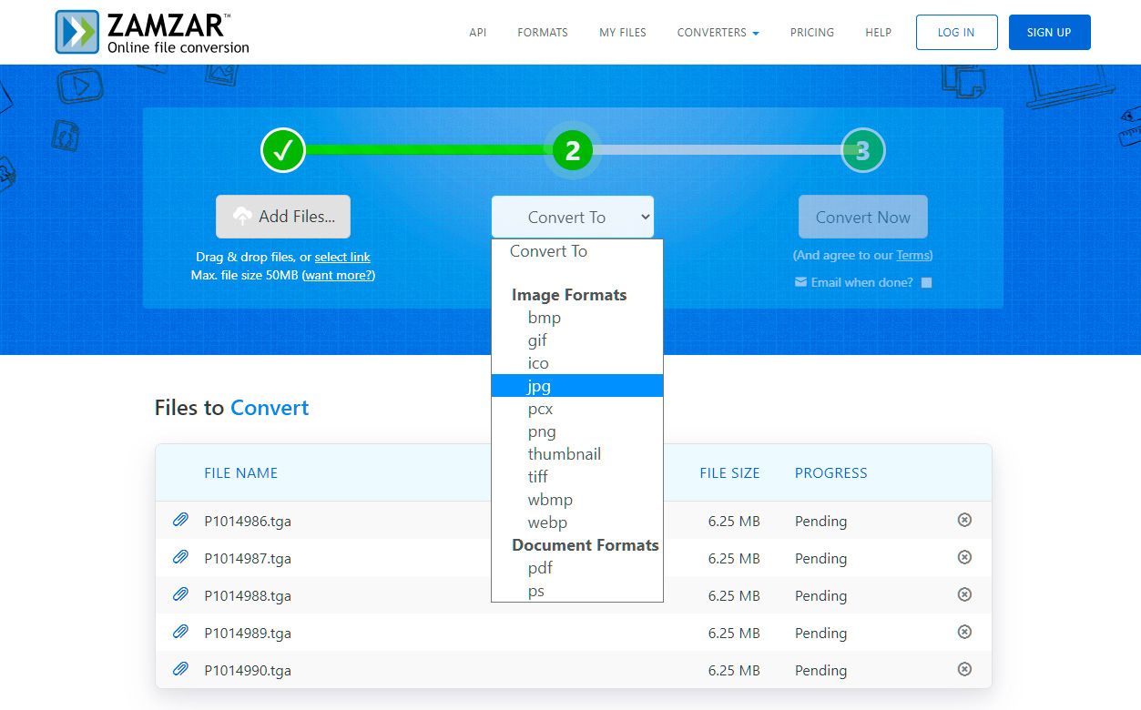 Convert TGA to JPG online..