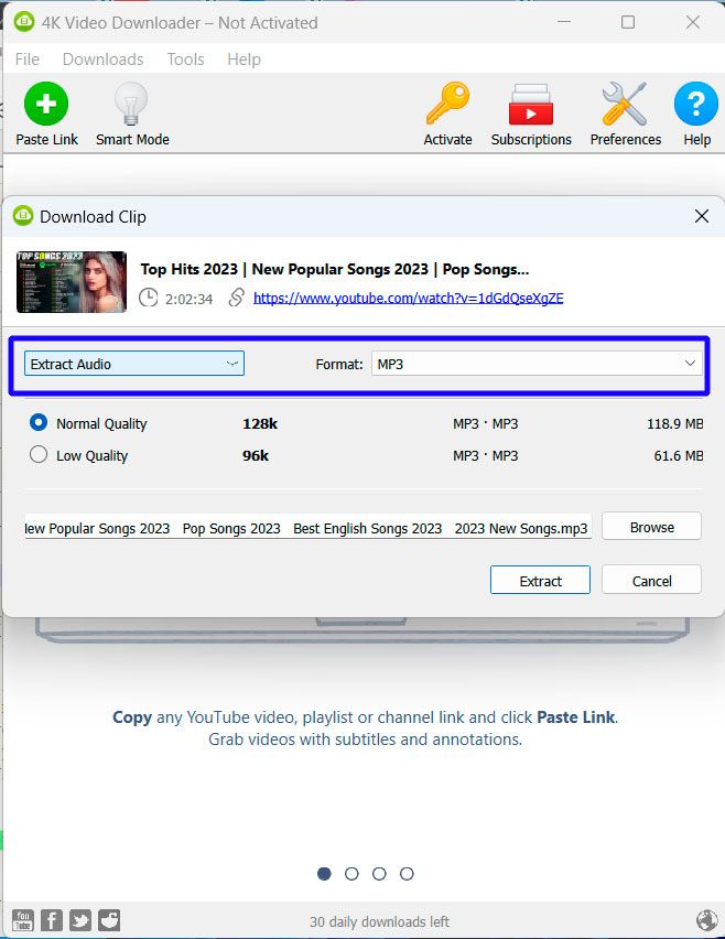 4K Video Downloader - Choose MP3 as the Output Format..