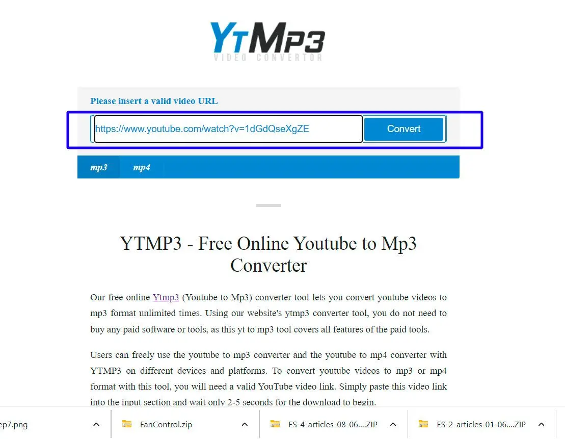 YTMP3 - Paste the URL into YTMP3..