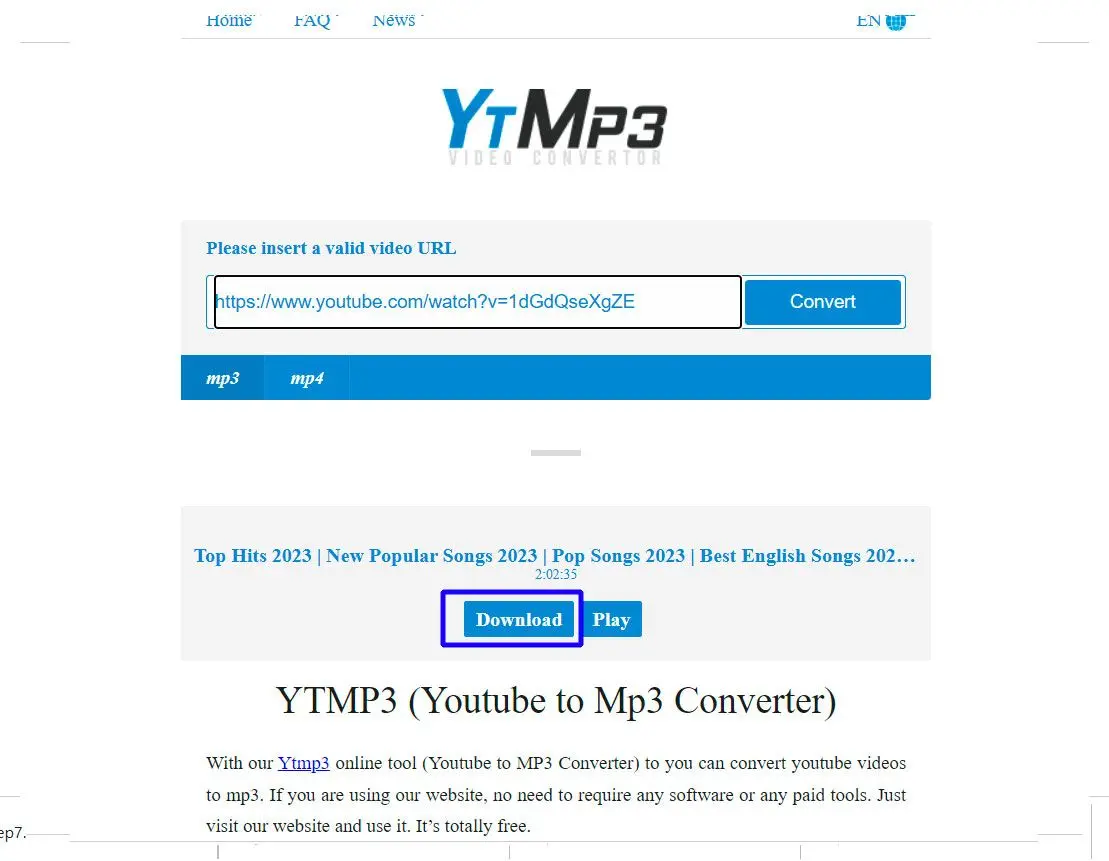 YTMP3 - save URL - Download the Converted MP3..