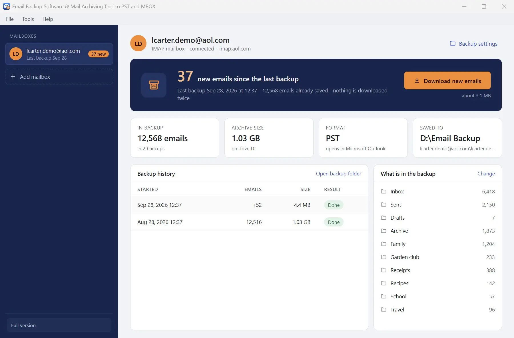 Email Backup Software & Mail Archiving Tool to PST and MBOX Screenshot.