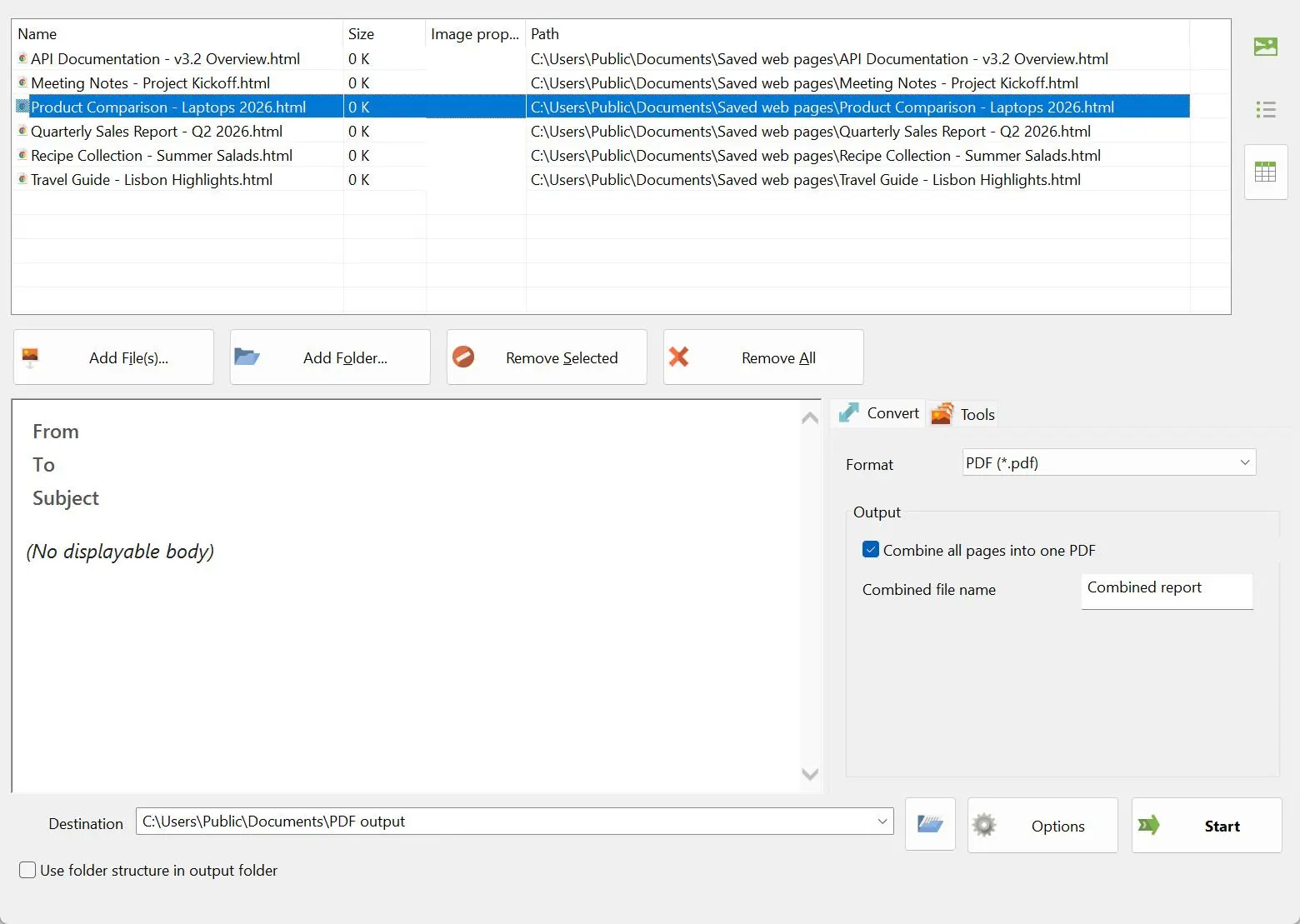 Batch HTML to PDF Converter Screenshot.