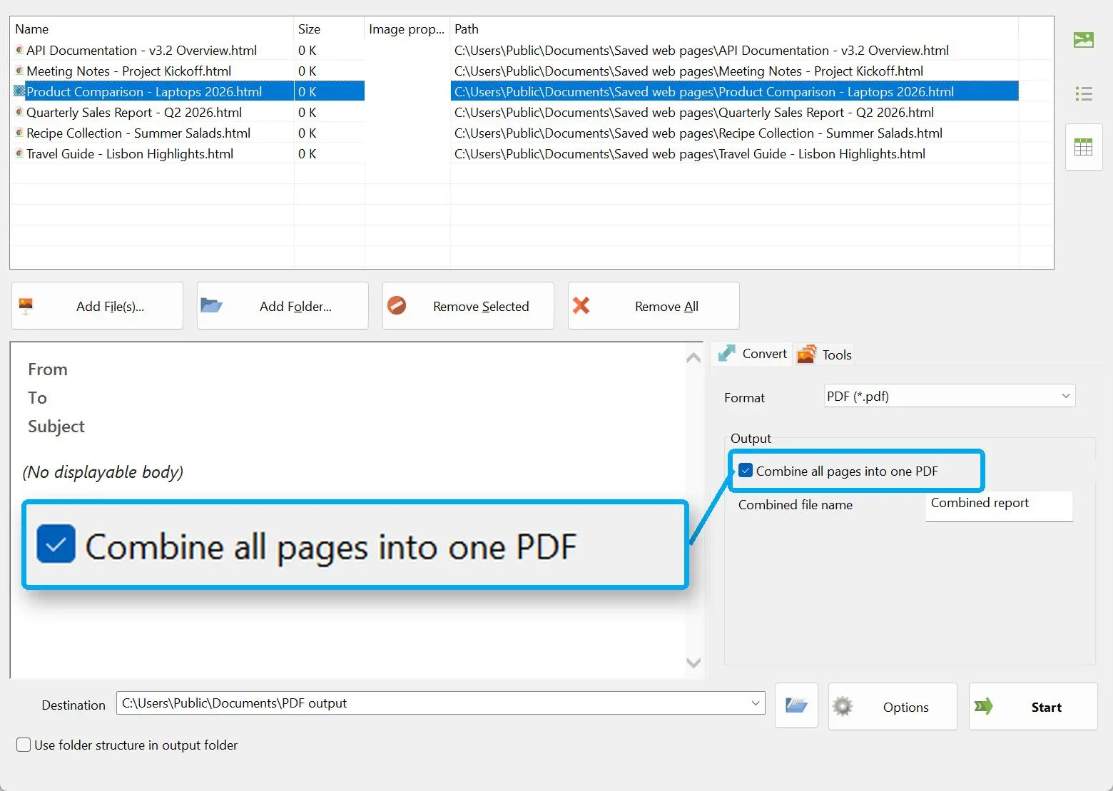 Tick Combine all pages into one PDF.